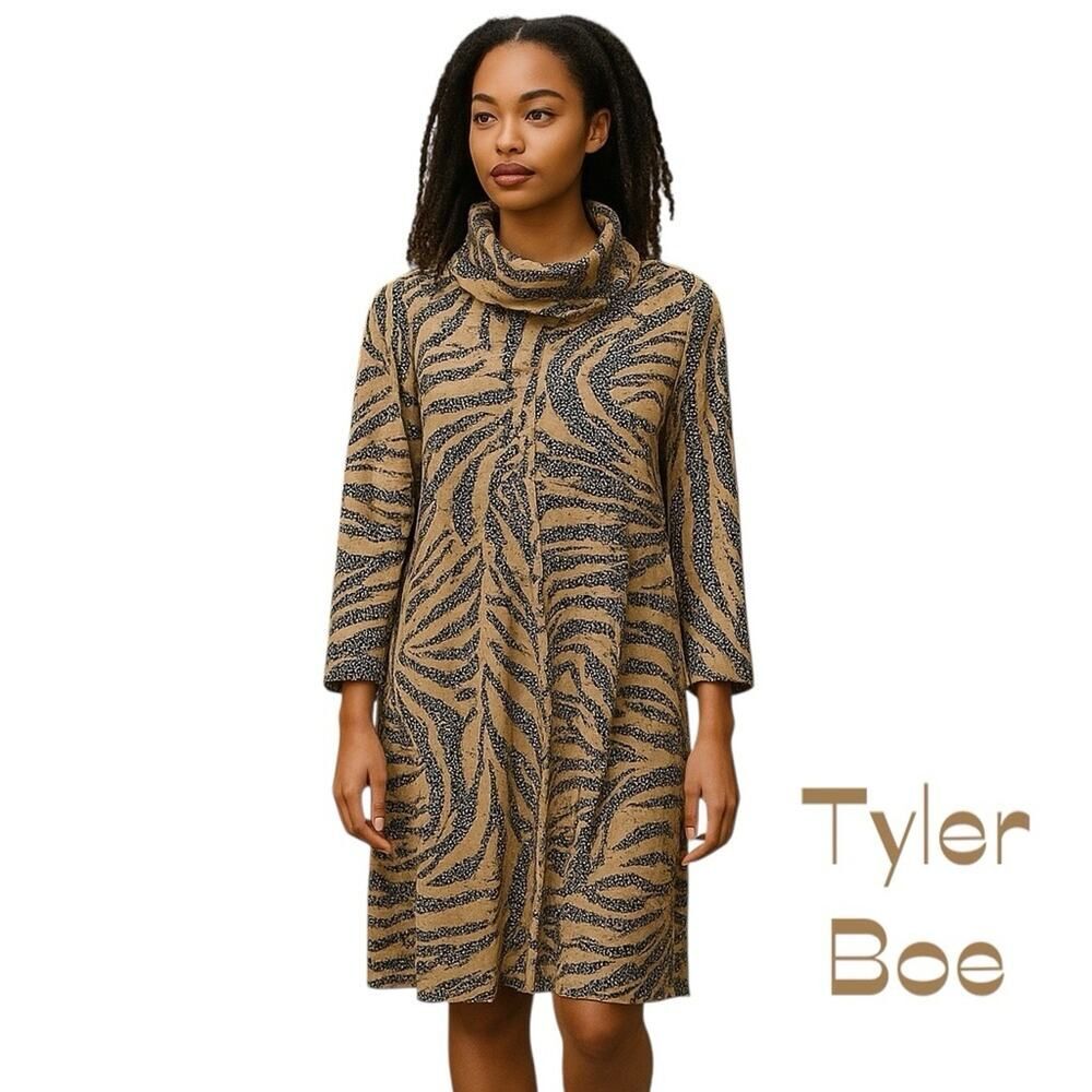 Tyler Boe Tan Brown Animal Print Long Sleeve Dress NWOT Size 8